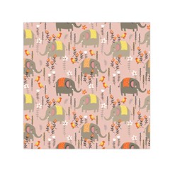 Cute Elephant Wild Flower Field Seamless Pattern Small Satin Scarf (square) by Vaneshart