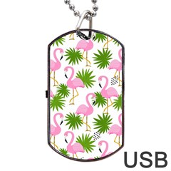 Seamless Pattern With Cute Flamingos Dog Tag Usb Flash (one Side)