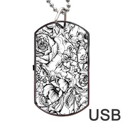 Vintage Floral Vector Seamless Pattern With Roses Dog Tag Usb Flash (one Side)