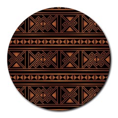 Colorful Bright Ethnic Seamless Striped Pattern Background Orange Black Colors Round Mousepads by Vaneshart