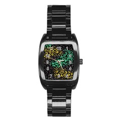 Abstract Geometric Seamless Pattern With Animal Print Stainless Steel Barrel Watch