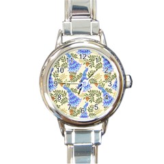 Peacock Vector Design Seamless Pattern Fabri Textile Round Italian Charm Watch