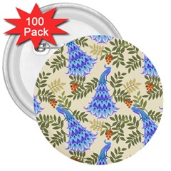 Peacock Vector Design Seamless Pattern Fabri Textile 3  Buttons (100 Pack)  by Vaneshart