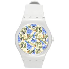 Peacock Vector Design Seamless Pattern Fabri Textile Round Plastic Sport Watch (m)