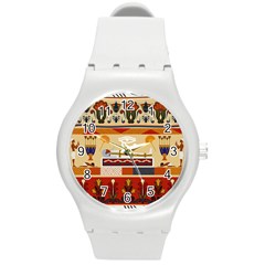 Seamless Ethnic Pattern Round Plastic Sport Watch (m) by Vaneshart