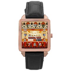 Seamless Ethnic Pattern Rose Gold Leather Watch  by Vaneshart