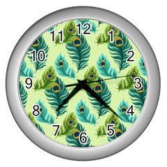 Peacock Feather Pattern Wall Clock (silver)