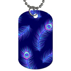 Seamless Pattern With Colorful Peacock Feathers Dark Blue Background Dog Tag (one Side) by Vaneshart