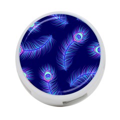 Seamless Pattern With Colorful Peacock Feathers Dark Blue Background 4-port Usb Hub (one Side)