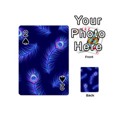 Seamless Pattern With Colorful Peacock Feathers Dark Blue Background Playing Cards 54 Designs (mini)