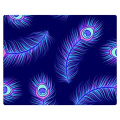 Seamless Pattern With Colorful Peacock Feathers Dark Blue Background Double Sided Flano Blanket (medium)  by Vaneshart