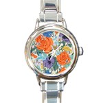 Vintage Floral Vector Seamless Pattern With Roses Round Italian Charm Watch Front