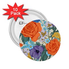 Vintage Floral Vector Seamless Pattern With Roses 2 25  Buttons (10 Pack) 