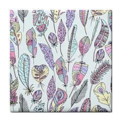 Vector Illustration Seamless Multicolored Pattern Feathers Birds Tile Coaster by Vaneshart