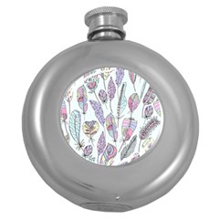 Vector Illustration Seamless Multicolored Pattern Feathers Birds Round Hip Flask (5 Oz) by Vaneshart