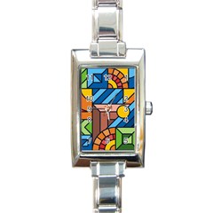 Colorful Geometric Mosaic Background Rectangle Italian Charm Watch