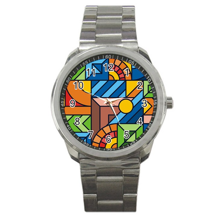 Colorful Geometric Mosaic Background Sport Metal Watch