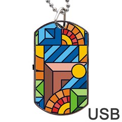 Colorful Geometric Mosaic Background Dog Tag Usb Flash (one Side)