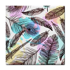 Hand Drawn Feathers Seamless Pattern Tile Coaster by Vaneshart