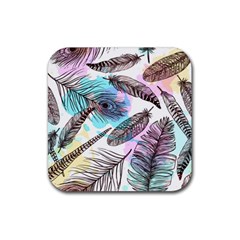 Hand Drawn Feathers Seamless Pattern Rubber Coaster (square) 