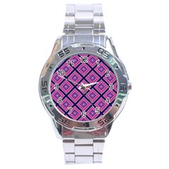 Ethnic Seamless Pattern Tribal Line Print African Mexican Indian Style Stainless Steel Analogue Watch