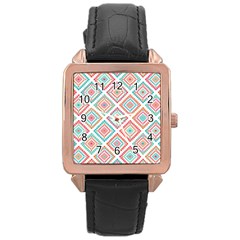 Ethnic Seamless Pattern Tribal Line Print African Mexican Indian Style Rose Gold Leather Watch 