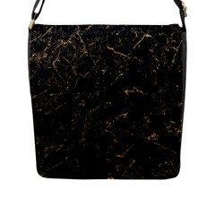 Black Marbled Surface Flap Closure Messenger Bag (l) by Vaneshart