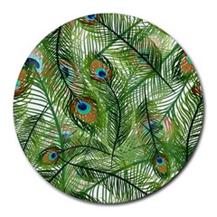 Peacock Feathers Pattern Round Mousepads by Vaneshart