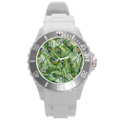 Peacock Feathers Pattern Round Plastic Sport Watch (l)