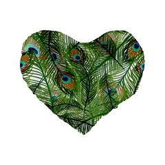 Peacock Feathers Pattern Standard 16  Premium Flano Heart Shape Cushions