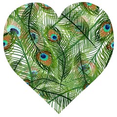 Peacock Feathers Pattern Wooden Puzzle Heart by Vaneshart