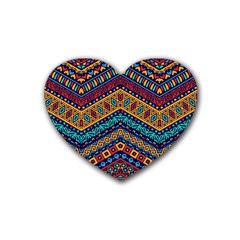 Full Color Pattern With Ethnic Ornaments Rubber Coaster (heart)  by Vaneshart