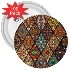 Colorful Vintage Seamless Pattern With Floral Mandala Elements Hand Drawn Background 3  Buttons (100 Pack)  by Vaneshart