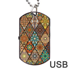 Colorful Vintage Seamless Pattern With Floral Mandala Elements Hand Drawn Background Dog Tag Usb Flash (one Side)