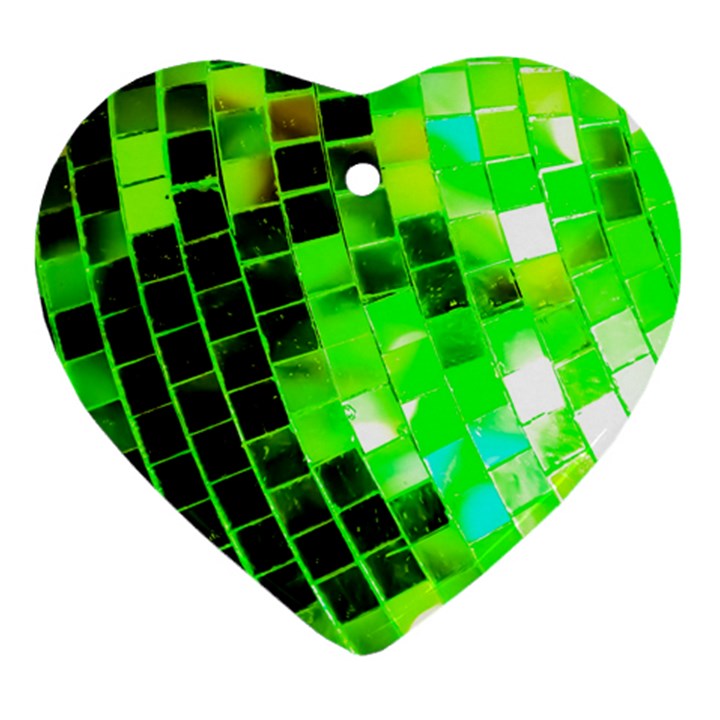 Green Disco Ball Heart Ornament (Two Sides)