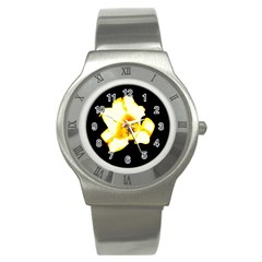 Yellow And Orange Tulip Stainless Steel Watch by okhismakingart