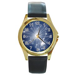 Network Technology Connection Round Gold Metal Watch