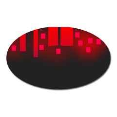 Light Neon City Buildings Sky Red Oval Magnet by HermanTelo