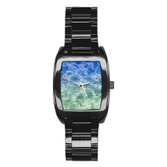 Water Blue Transparent Crystal Stainless Steel Barrel Watch