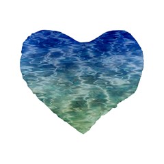Water Blue Transparent Crystal Standard 16  Premium Flano Heart Shape Cushions