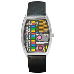 Pattern Geometric Abstract Colorful Arrows Lines Circles Triangles Barrel Style Metal Watch by Vaneshart