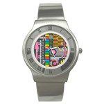 Pattern Geometric Abstract Colorful Arrows Lines Circles Triangles Stainless Steel Watch Front