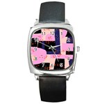 Vibrant Tropical Dot Patterns Square Metal Watch Front