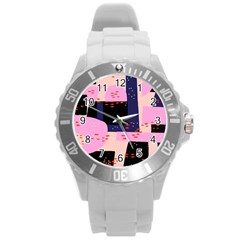 Vibrant Tropical Dot Patterns Round Plastic Sport Watch (L)