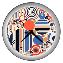 Geometric Abstract Pattern Colorful Flat Circles Decoration Wall Clock (silver)