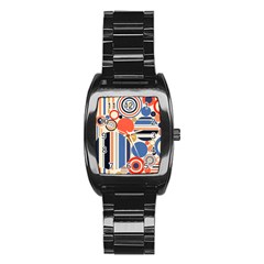 Geometric Abstract Pattern Colorful Flat Circles Decoration Stainless Steel Barrel Watch