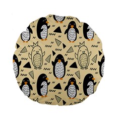 Hand Drawn Penguin Doodle Pattern Standard 15  Premium Flano Round Cushions