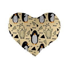 Hand Drawn Penguin Doodle Pattern Standard 16  Premium Flano Heart Shape Cushions by Vaneshart