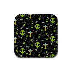 Alien Ufo Pattern Rubber Square Coaster (4 pack) 