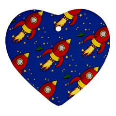 Space Rocket Pattern Heart Ornament (two Sides) by Vaneshart